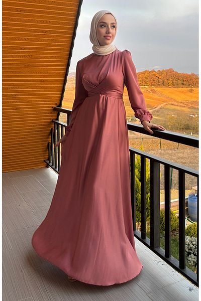 sefamerve Kobe Satin-Abendkleid 5513-06 – Dusty Rose Front Tie