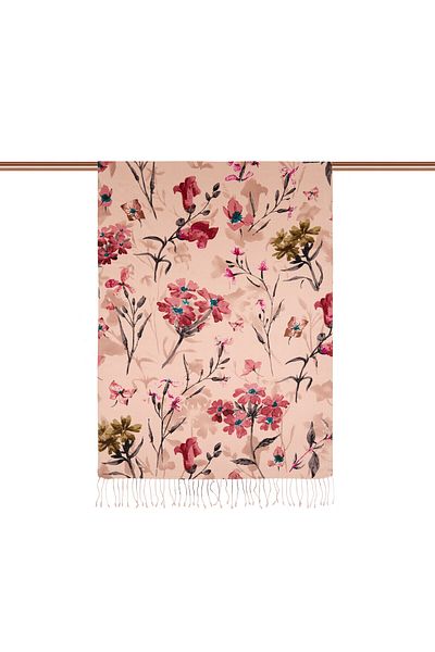 ipekevi Powder Clover Garden Patterned Silk Shawl