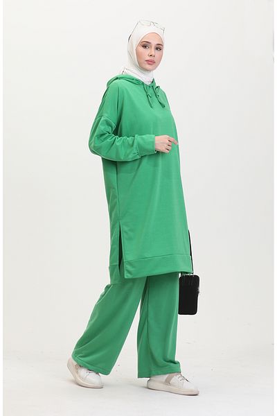 sefamerve Grünes Kapuzen-Trainingsanzug-Set – 0057-10