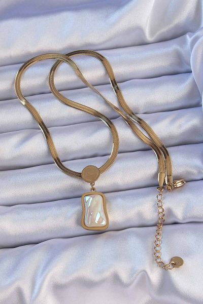 Skygo Gold Colored 316L Steel Italian Chain Crushed Stone Necklace - Tj-Bko9207