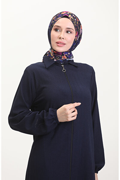 sefamerve Yakalı Fermuarlı Ferace 1021-04 Lacivert