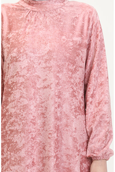 sefamerve Sametové šaty s elastickými rukávy 0527-01 Powder