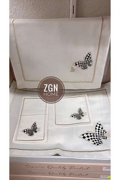 ZGNHome Σετ σερβιρίσματος 19 τεμαχίων 6 ατόμων με κεντημένο μπεζ πεταλούδα