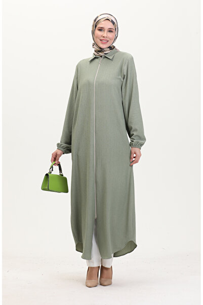 sefamerve Çağla Green Ferace - Με γιακά και φερμουάρ 1021-07