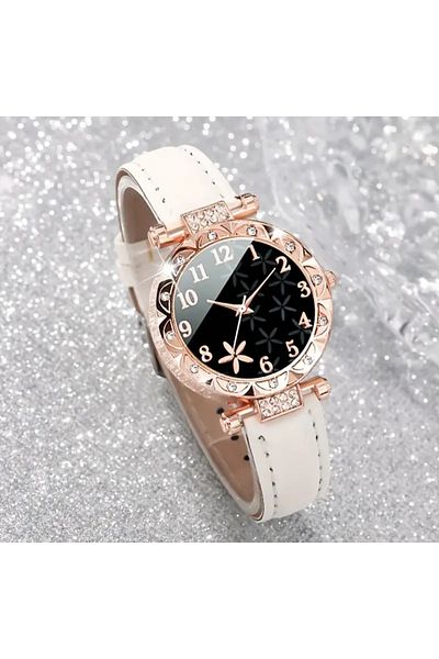 stainless steell Stylish Artificial Leather Strapwhite Color Starfish Model Bracelet Wrist Watch