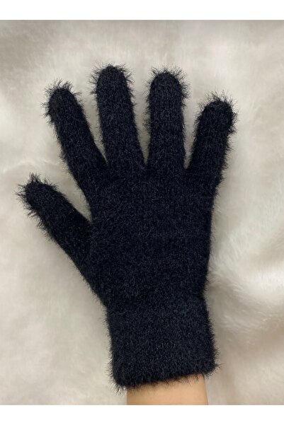 Ermas Saçaklı Peluş Eldiven / Siyah