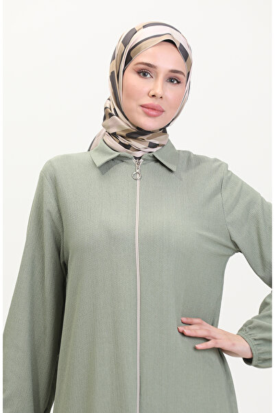 sefamerve Çağla Green Ferace - Με γιακά και φερμουάρ 1021-07