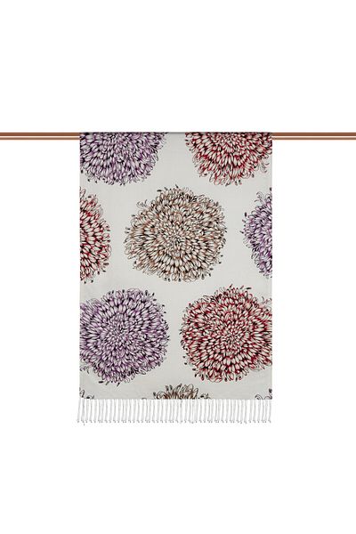 ipekevi Cream Star Flower Patterned Silk Shawl