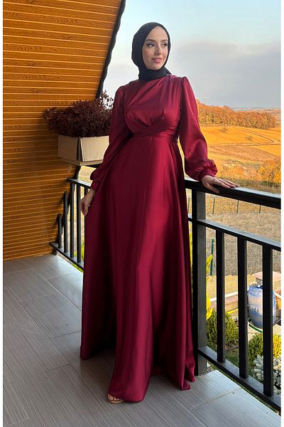 sefamerve Front Tie Kobe Satin Evening Dress 5513-10 Red