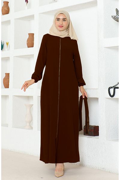 sefamerve Bürümcük Fabric Belted Ferace 1019-07 Καφέ
