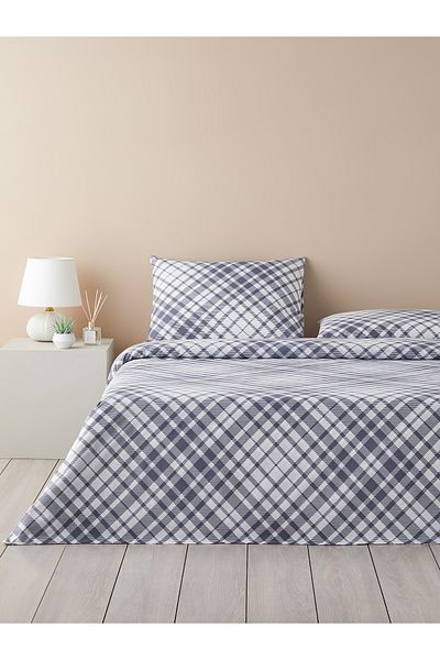 English Home Σετ Παπλωματοθήκη Double Mono Check - Navy Blue