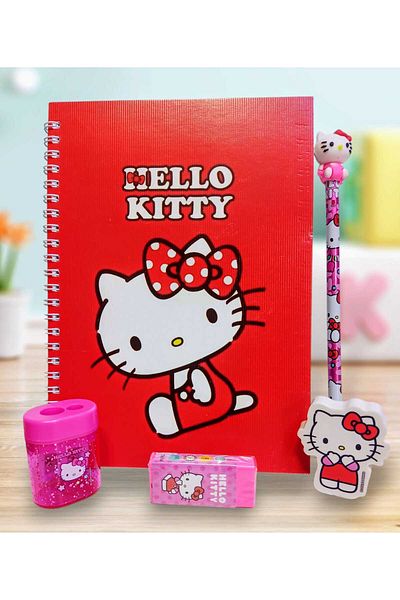 izmir yazici servis Hello Kitty Σκληρό εξώφυλλο Σχολικό Σημειωματάριο με ρίγες με μέγεθος A5-Δώρο σετ γραφικής ύλης Hello Kitty