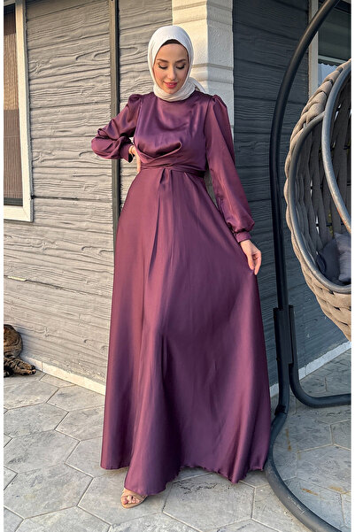 sefamerve Βραδινό φόρεμα Kobe Satin 5513-04 Claret Red - Γραβάτα στο μπροστινό μέρος