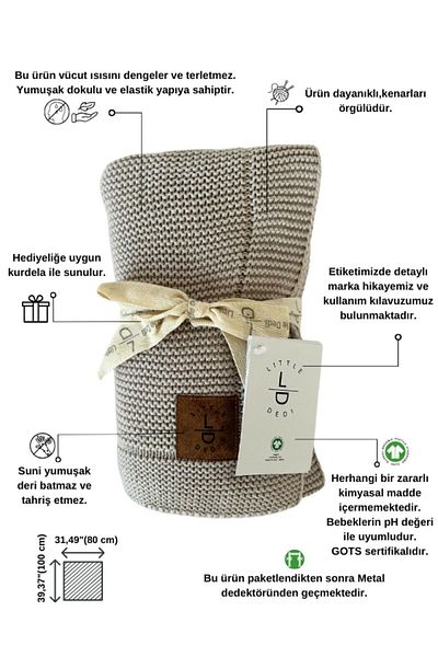Next Baby Little Dedi Organic Cotton Knitted Baby Blanket Stone - 80X100