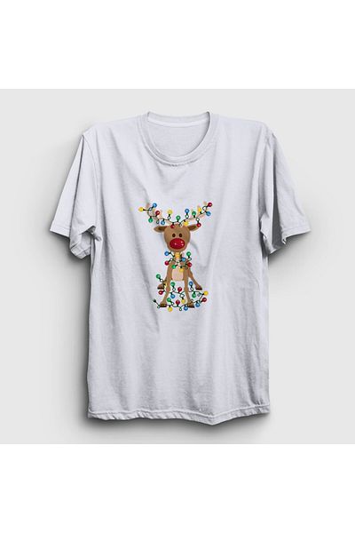 Presmono Unisex Λευκό Αξιολάτρευτο Χριστουγεννιάτικο μπλουζάκι από ελάφια από τάρανδο 364420 ττ
