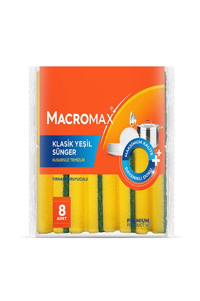 MACROMAX Classic Green Sponge with Nail Protector 8 Pack