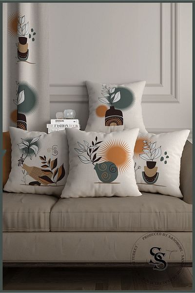 SasoHome Drought And Wildflowers Patterned 4-Piece Digital Printed Throw Pillow Cover