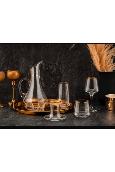 Güral Elegance  31 Parça 6 Kişilik Paşabahçe Cam Bardak Seti Gold