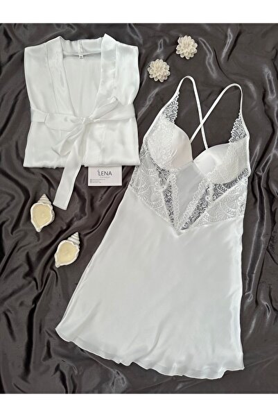 Lena Homewears Σετ νυχτικό Ecru Deluxe Silky Satin Νυχτικό