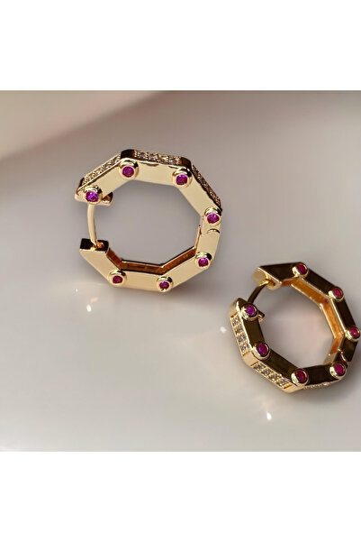 WhosAccessories Bagu Yakut Taş Altıgen Küpe