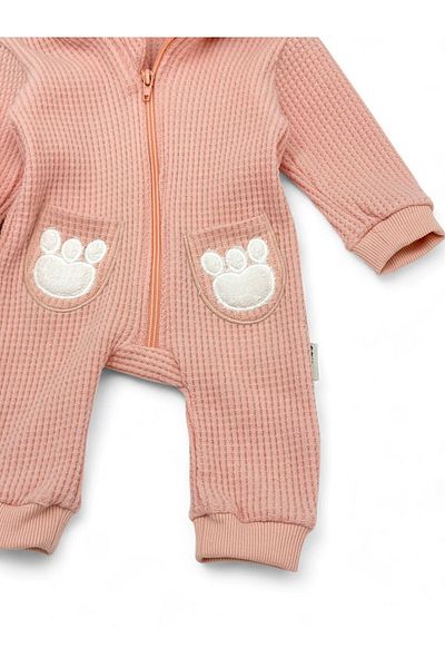 voyyo kids baby Baby Girl Sydney Fabric Ear Detailed Medium Thick Zippered Winter Jumpsuit 6-9-12-18 Months