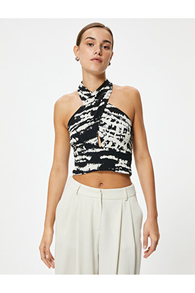 Koton Viscose Fabric - Abstract Pattern, Cross Tie Halter Neck Crop Top