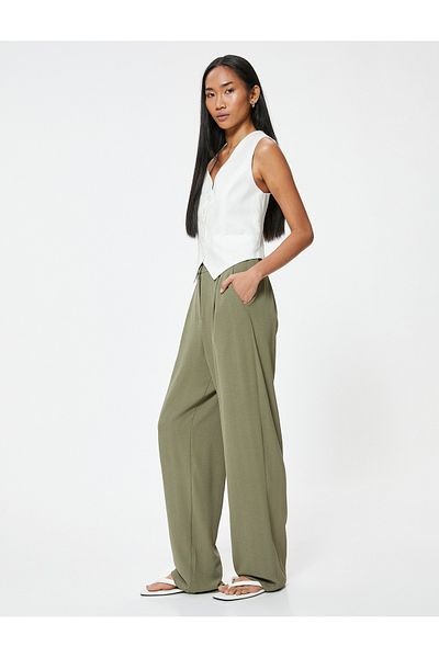 Koton Wide Leg Trousers Normal Waist Pocket Detailed