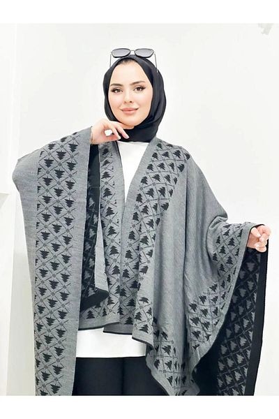 sportiness Women's Double-Sided Wearable Patterned Knitwear Shawl Poncho