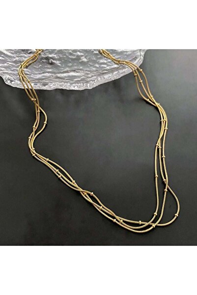 Kagura Luxuries Çelik 3'lü Dorika Gold Kolye