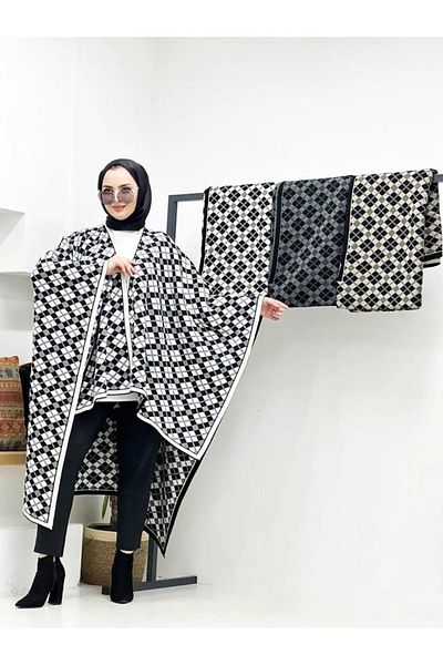sportiness women's double-sided usable patterned shawl poncho