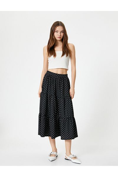 Koton Midi Polka Dot Skirt Layered High Waist Comfortable Fit