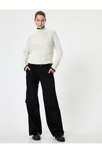 Koton Knitted Textured Stand Collar Long Sleeve Sweater - Ribbed