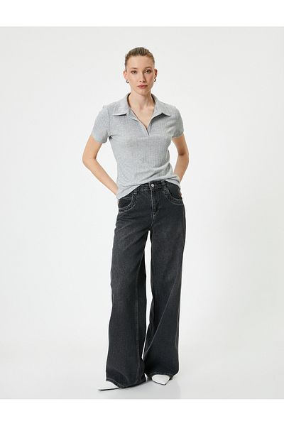 Koton Polo Neck T-Shirt Short Sleeve Silvery Slim Fit