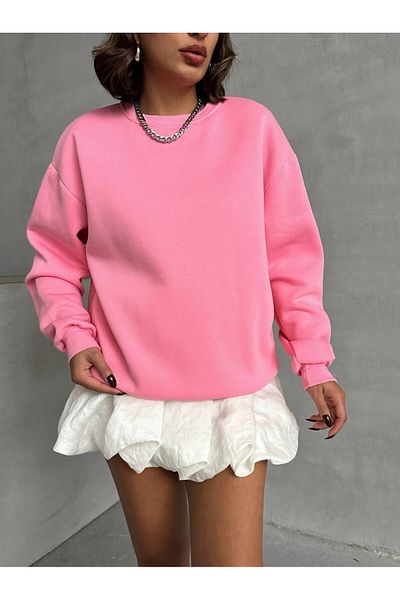 BE CHİC Women's - Crew Neck, over Size, 3 Thread Raised Fleece Sweatshirt Sg5000