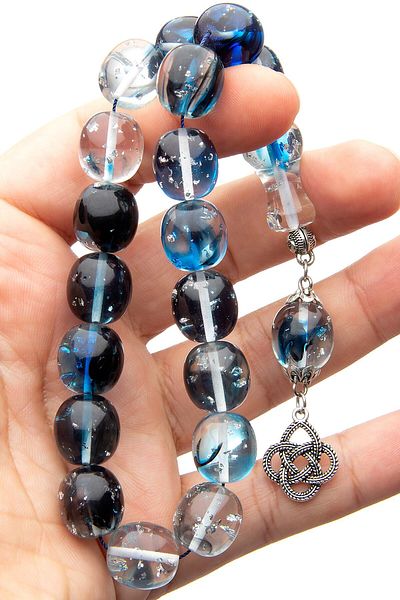 OTTOTESBİH Băiat Mascota Băiat Albastru Negru Transparent Pulbere Pulbere Chihlimbar Efe Tesbih 14x15 mm