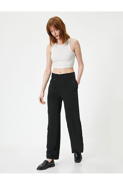 Koton Palazzo Trousers with Asymmetric Cuts and Caps