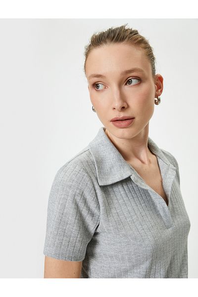 Koton Polo Neck T-Shirt Short Sleeve Silvery Slim Fit