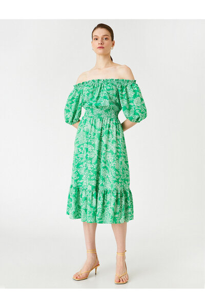 Koton Γυναικείο Μίντι Φόρεμα με ανοιχτό μπαλόνι 2sak80192ew