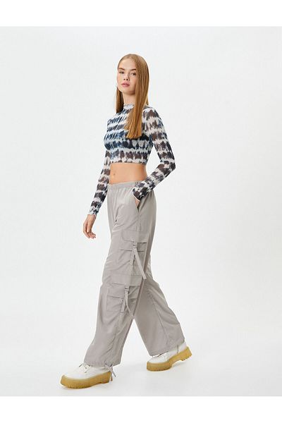 Koton Cargo Pants with Pockets, Elastic Waist, Tie Detail on the Legs