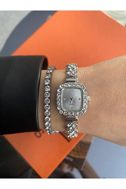 DARK BLANC Gümüş Renk Vintage Taşlı Kol Saati