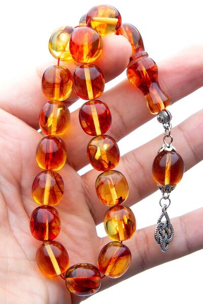 OTTOTESBİH Erkek 14x15mm Maskot Boy Sarı Kırmızı Kehribar Tesbih Efe Tesbihi