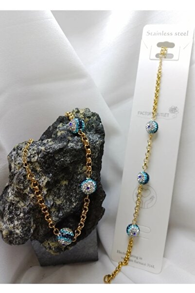 HediyeBurada Stainless steel Nazar boncuklu 3 top 316 L çelik kolye