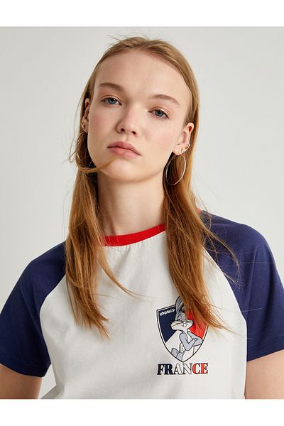 Koton Bugs Bunny Licensed T-Shirt - Color Block, Short Sleeve, Crew Neck