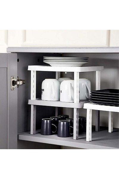 Evera Home 2 Pcs Square Closet Organizer Shelf Large, Cup Shelf, Riser Shelf
