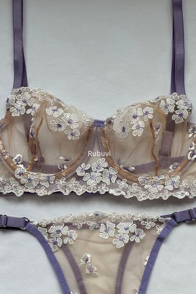 Rubuvi Daisy Women - Σετ σουτιέν με λουλουδάτο μοτίβο από τούλι και προίκα