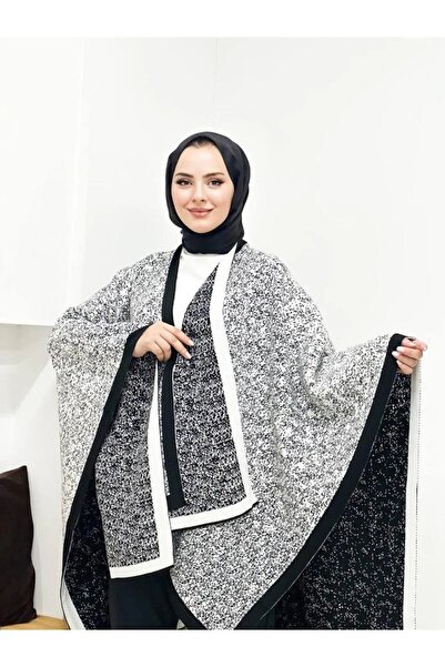 b buhari bykoc γυναικείο πλεκτό σάλι πόντσο διπλής όψης