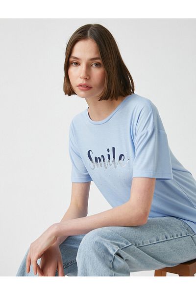 Koton Tricou cu mânecă scurtă cu mânecă scurtă cu imprimeu Smile