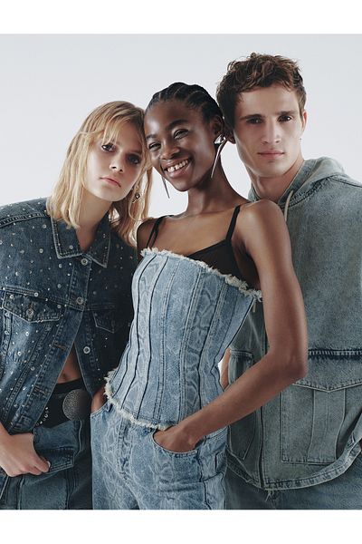 Koton Top din denim fără bretele cu aspect corset, margini cu ciucuri și fermoar