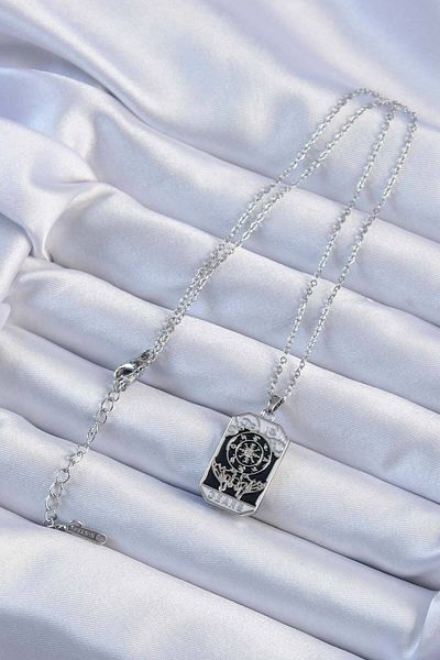 Skygo Black Enameled Silver Embroidered 316L Tarot Necklace - Tj-Bko9237