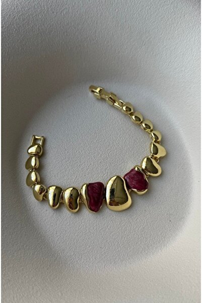 mos&more Bordo Mineli Gold Kadın Bileklik